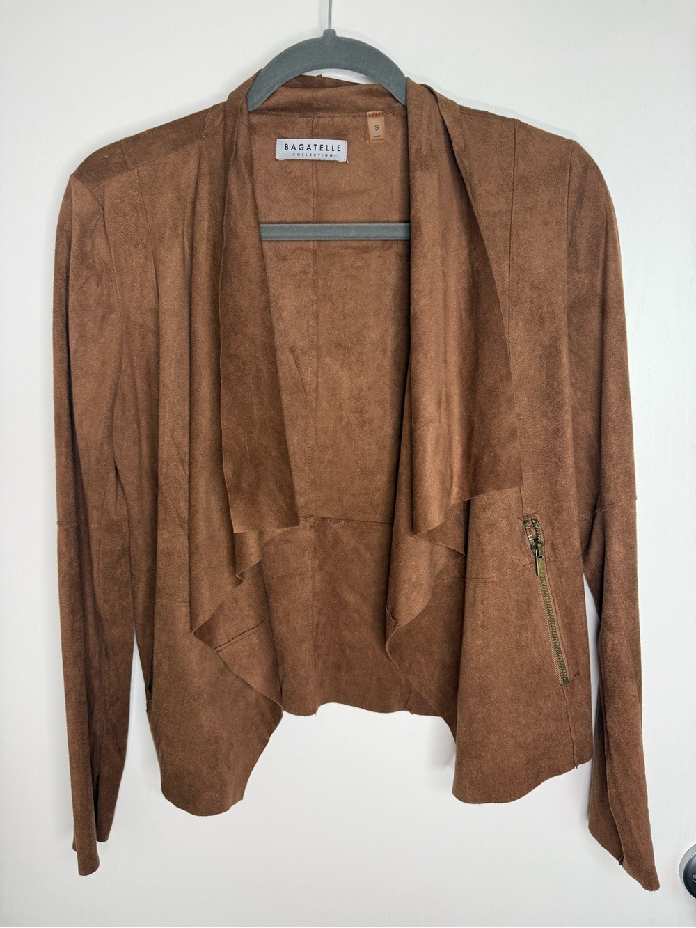 Bagatelle Women’s Brown Faux Suede Draped Jacket Small